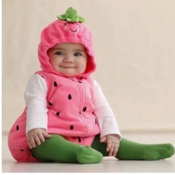 Carter's Pink and Green Bodysuit with Hood - Picture 1 of 11